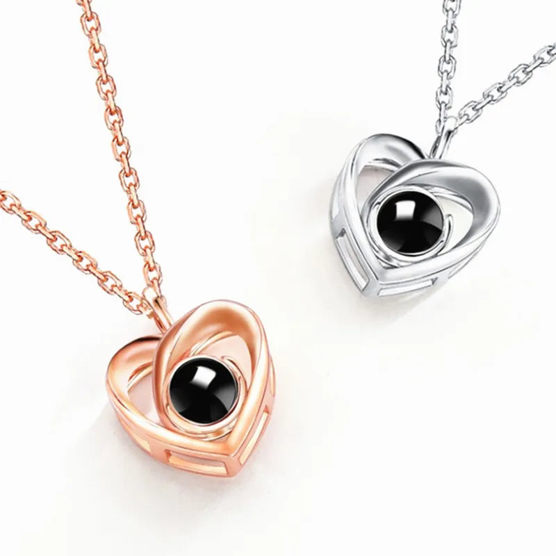 S925 Sterling Silver Heart Photo Projection Necklace – Personalized Memory Pendant Gift