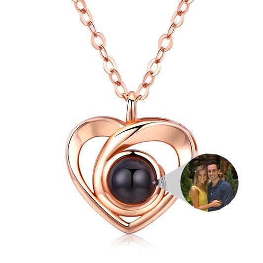 S925 Sterling Silver Heart Photo Projection Necklace – Personalized Memory Pendant Gift