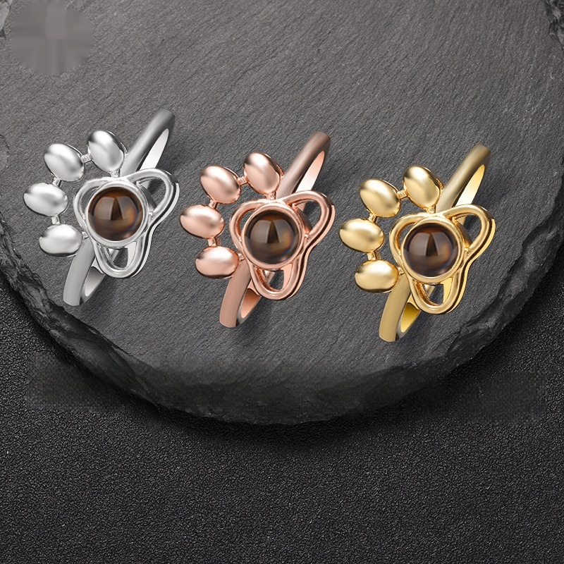 Dog Paw Projection Ring for Women Adjustable Fashion Jewelry Gift