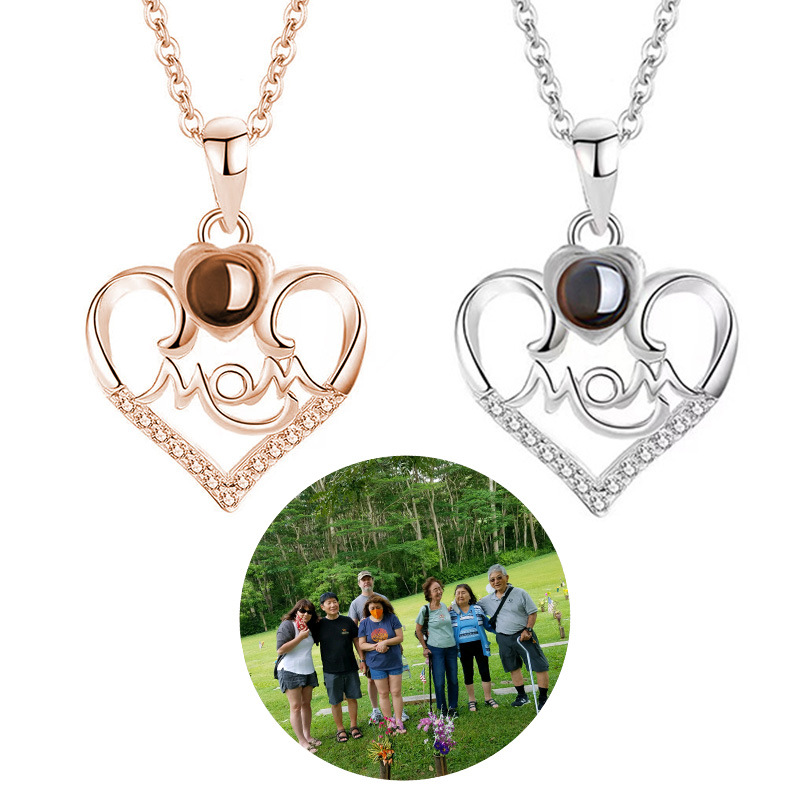 Custom Heart Projection Necklace with Name and Photo Inside