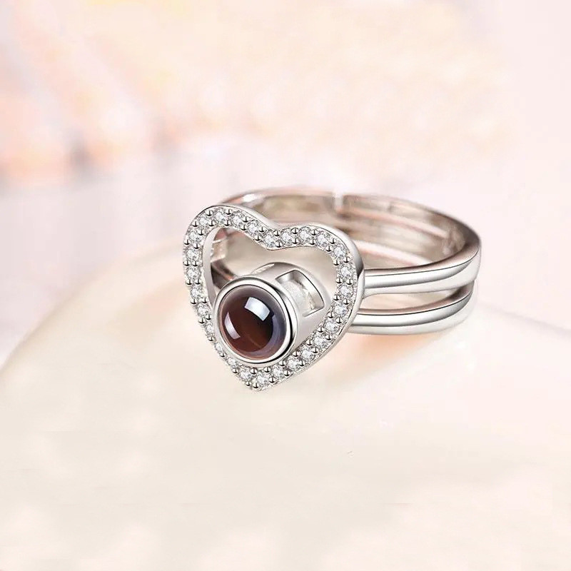 Custom Heart Photo Projection Ring in Sterling Silver Romantic Gift for Her