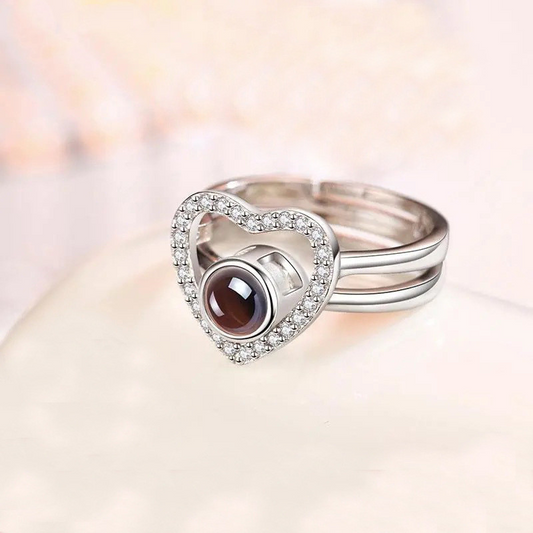 Custom Heart Photo Projection Ring in Sterling Silver Romantic Gift for Her