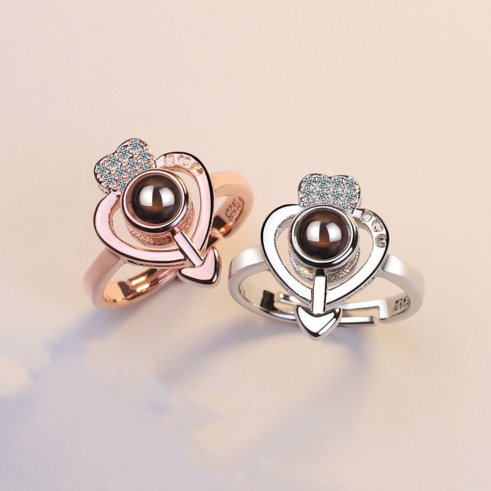 Heart Shaped Arrow Ring for Women 100 Languages I Love You Projection Romantic Gift for Lovers