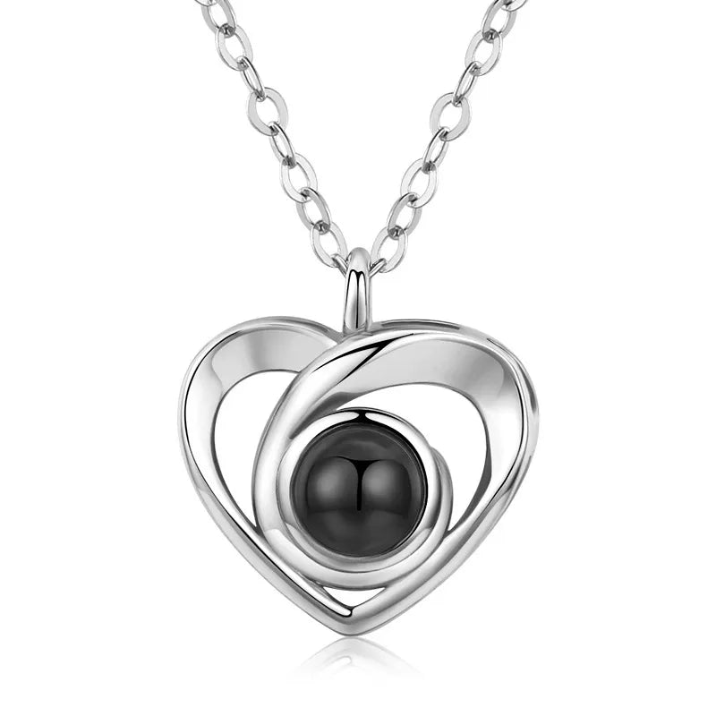 S925 Sterling Silver Heart Photo Projection Necklace – Personalized Memory Pendant Gift