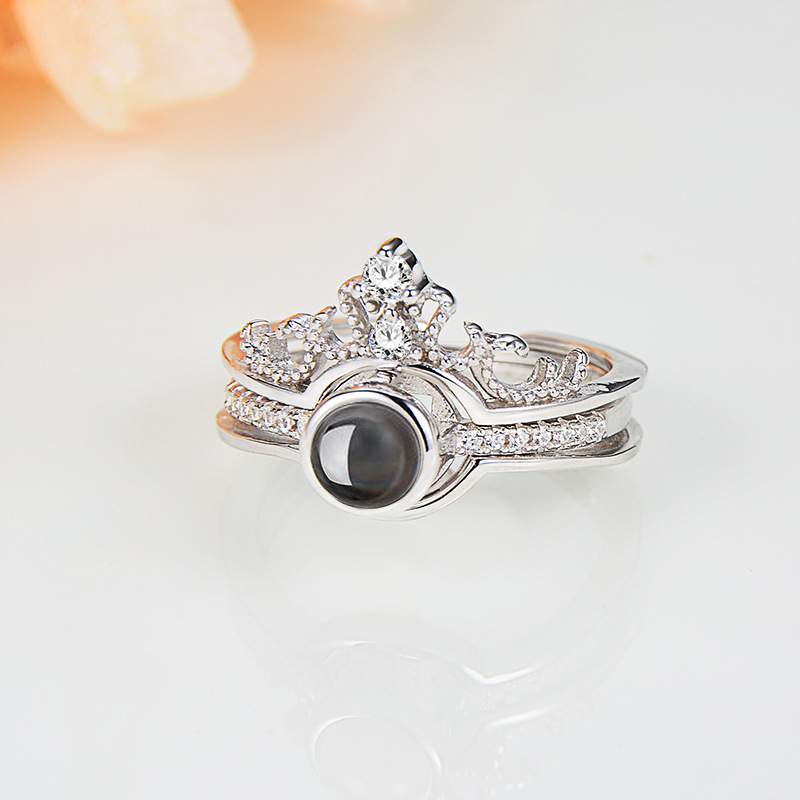 S925 Crown Projection Photo Ring Personalized and Detachable