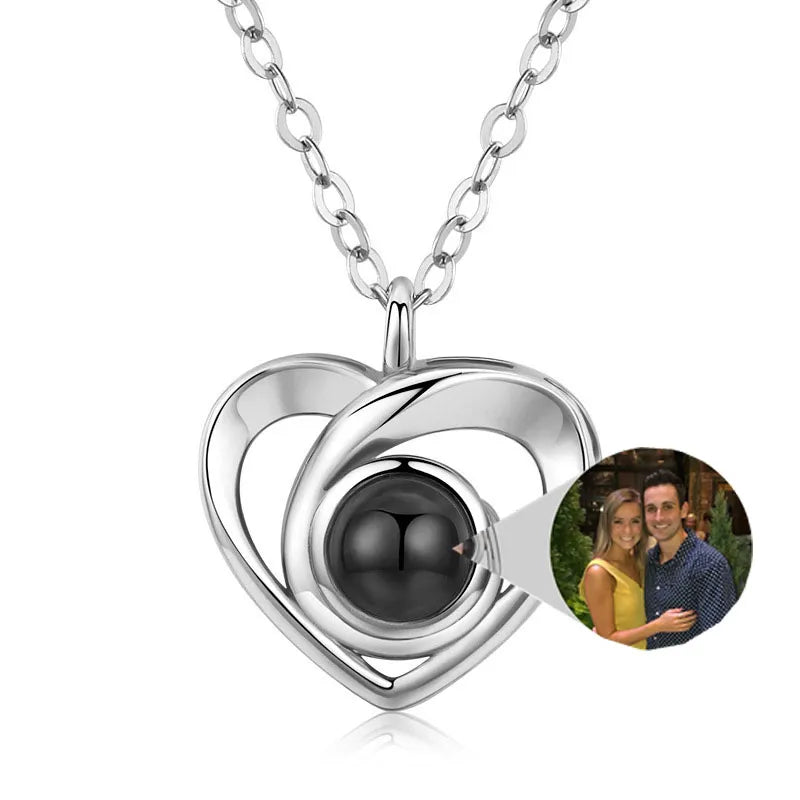 S925 Sterling Silver Heart Photo Projection Necklace – Personalized Memory Pendant Gift