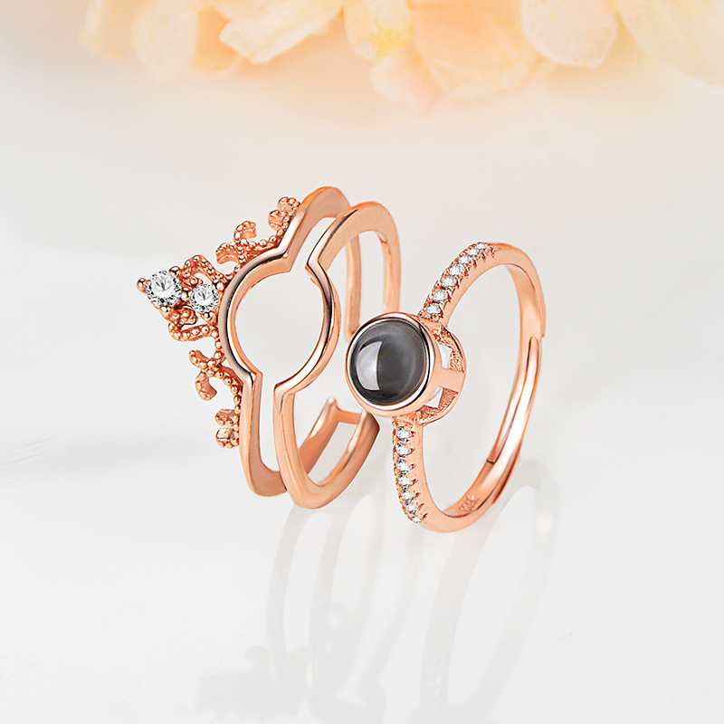 S925 Crown Projection Photo Ring Personalized and Detachable