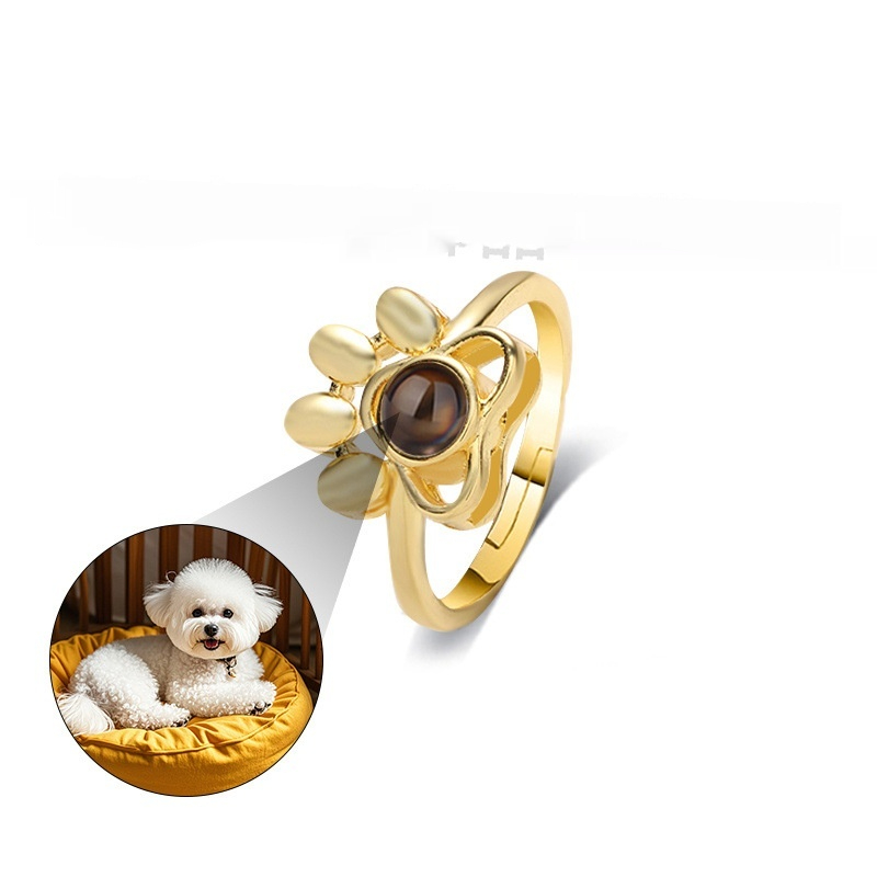 Dog Paw Projection Ring for Women Adjustable Fashion Jewelry Gift