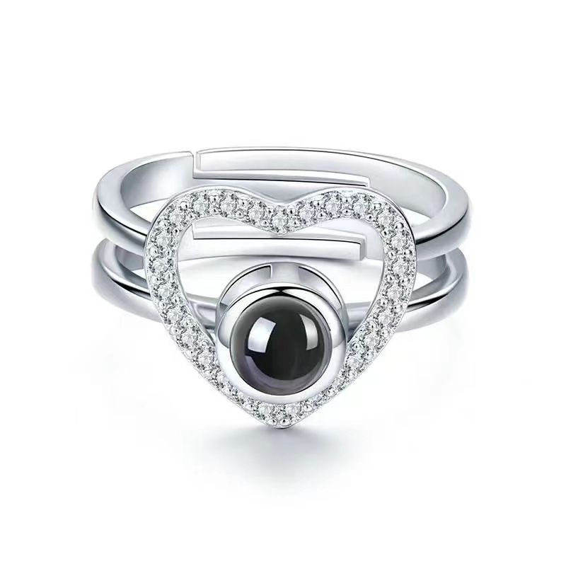Custom Heart Photo Projection Ring in Sterling Silver Romantic Gift for Her