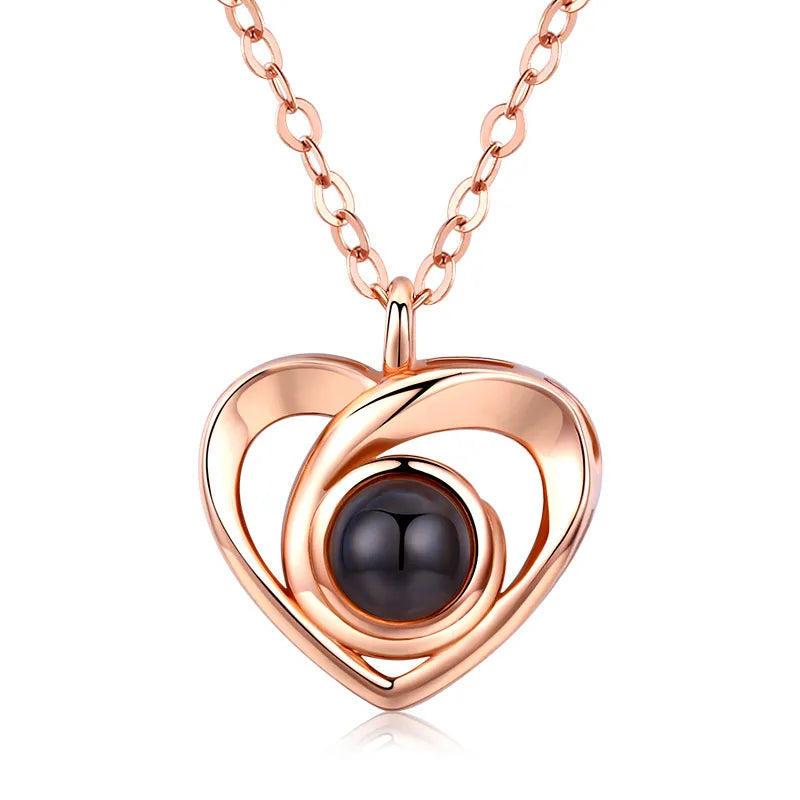 S925 Sterling Silver Heart Photo Projection Necklace – Personalized Memory Pendant Gift