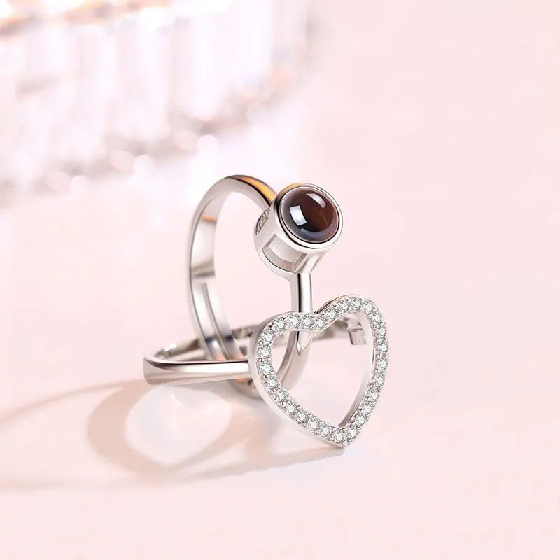 Custom Heart Photo Projection Ring in Sterling Silver Romantic Gift for Her