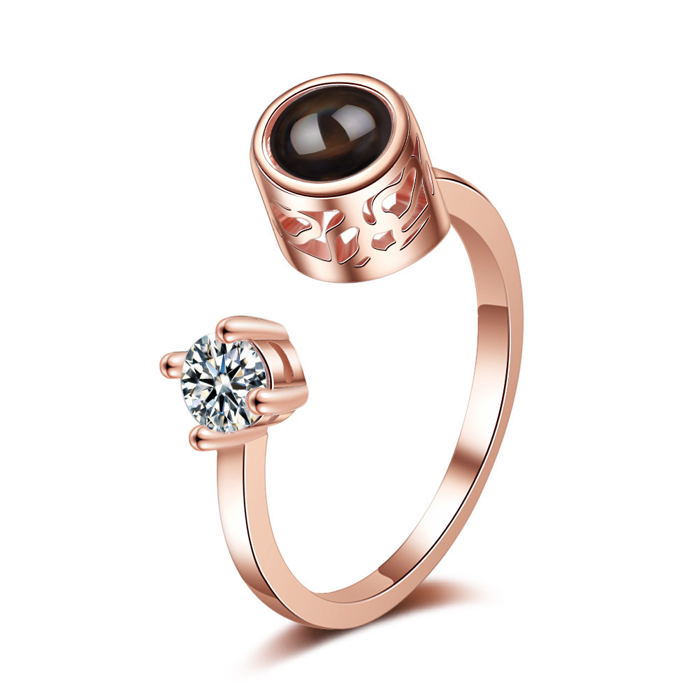 100 Languages I Love You Projection Ring with Diamond Adjustable Romantic Gift