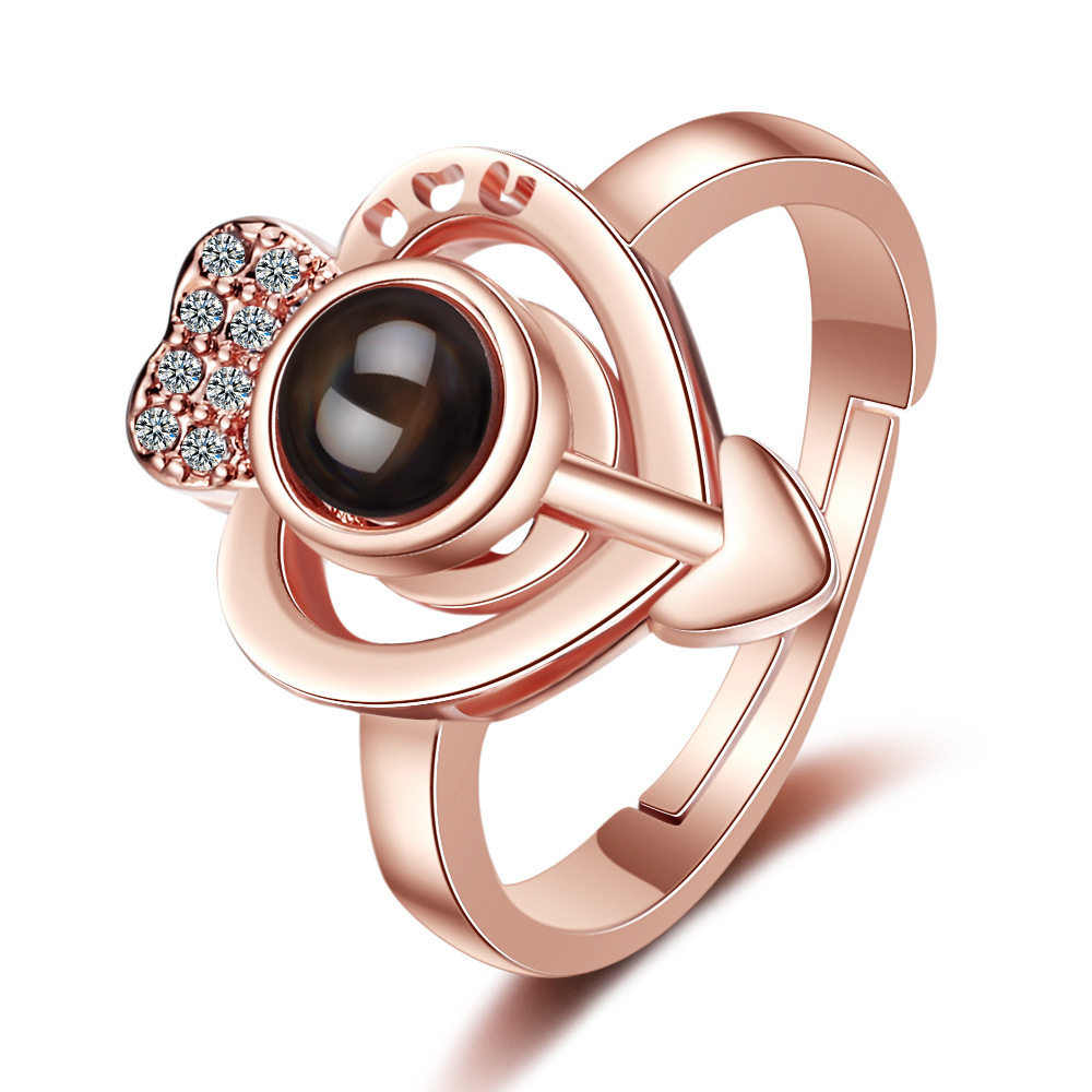 Heart Shaped Arrow Ring for Women 100 Languages I Love You Projection Romantic Gift for Lovers