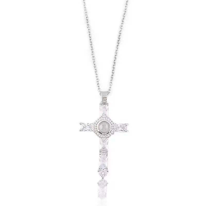 Bronze Cross Photo Projection Necklace – Unisex Copper Pendant with Hidden Image