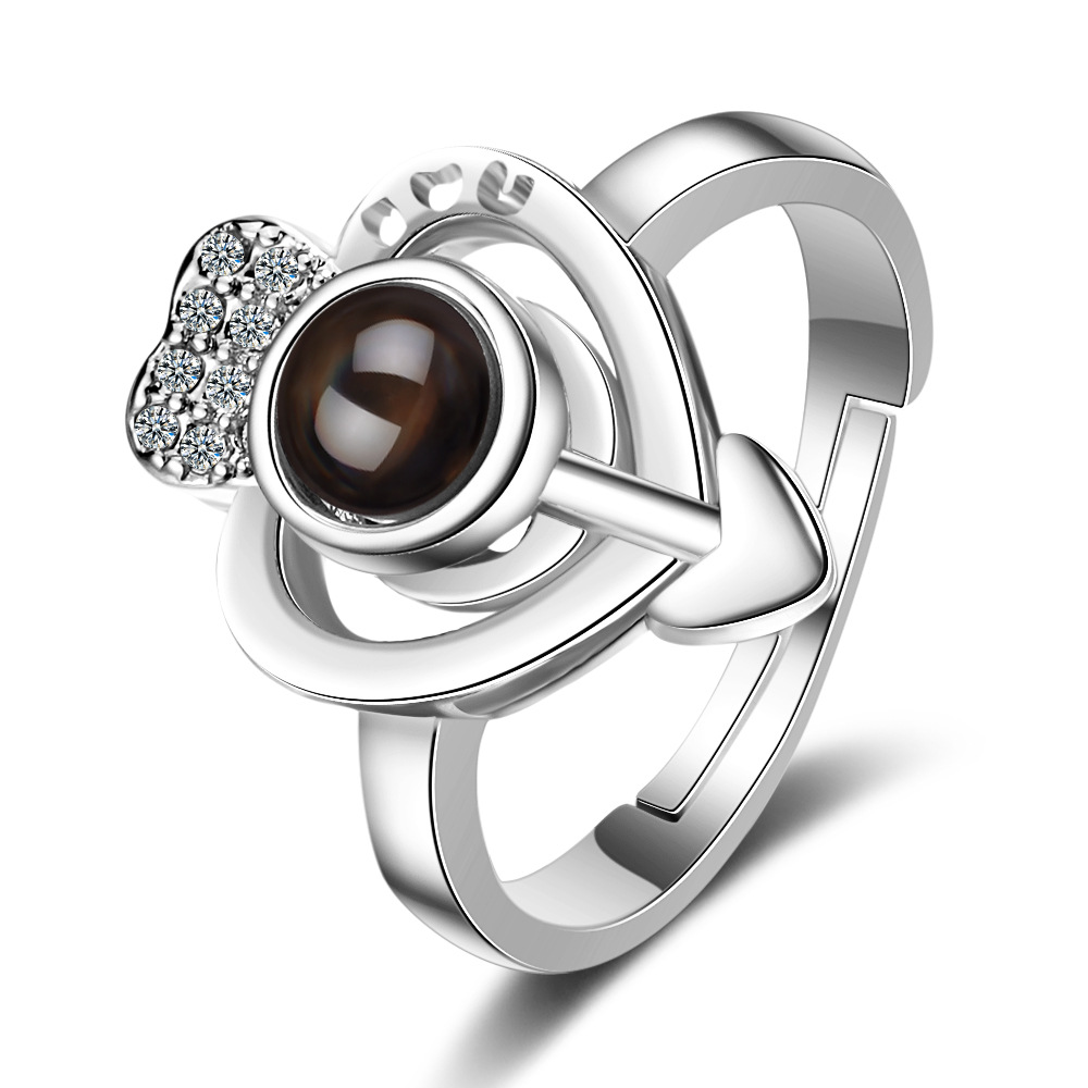 Heart Shaped Arrow Ring for Women 100 Languages I Love You Projection Romantic Gift for Lovers