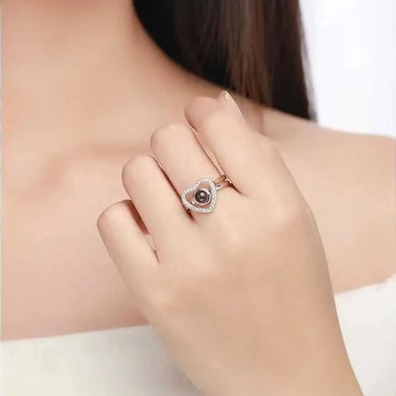 Custom Heart Photo Projection Ring in Sterling Silver Romantic Gift for Her