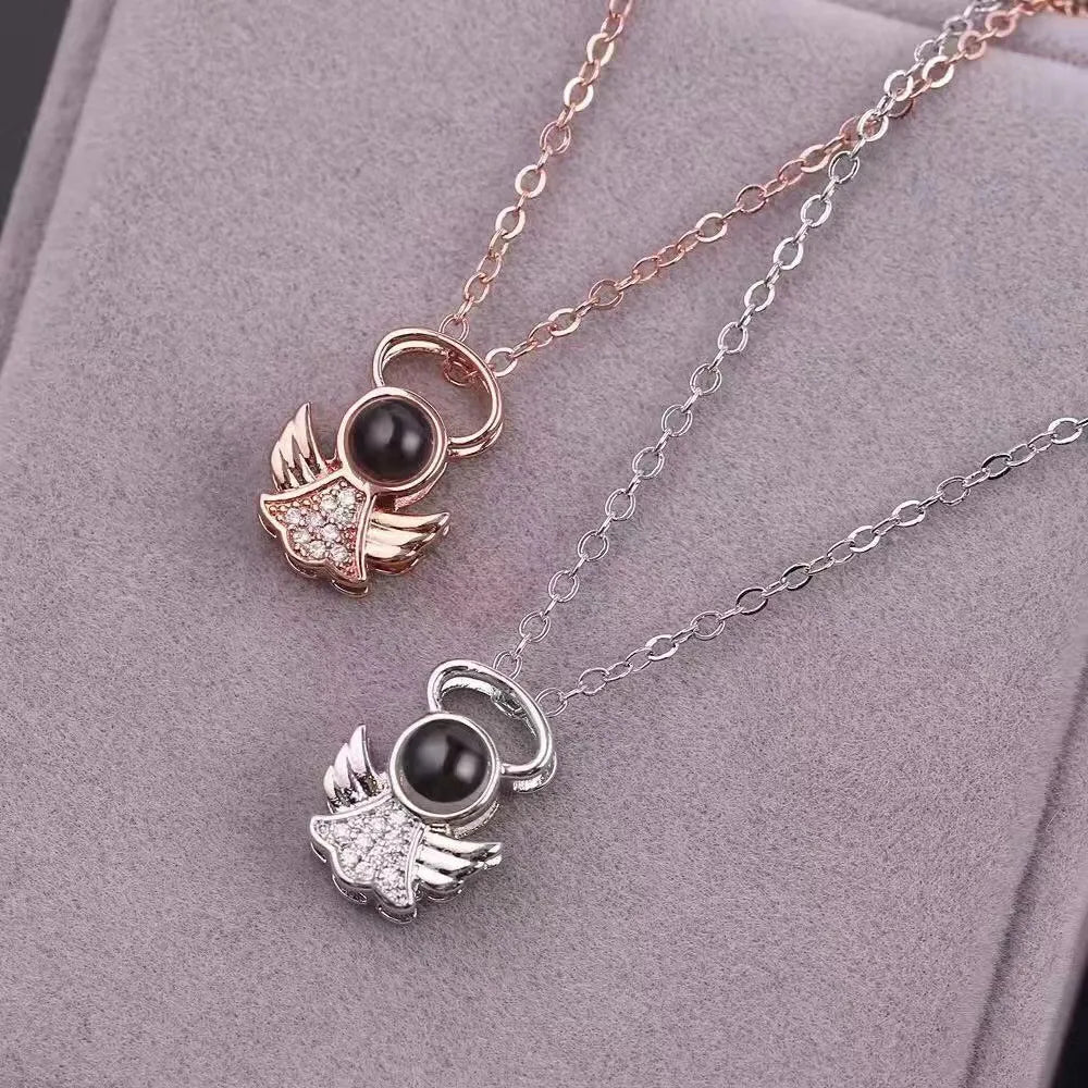 Women's Angel Projection Necklace – 100 Languages "I Love You" Pendant Gift