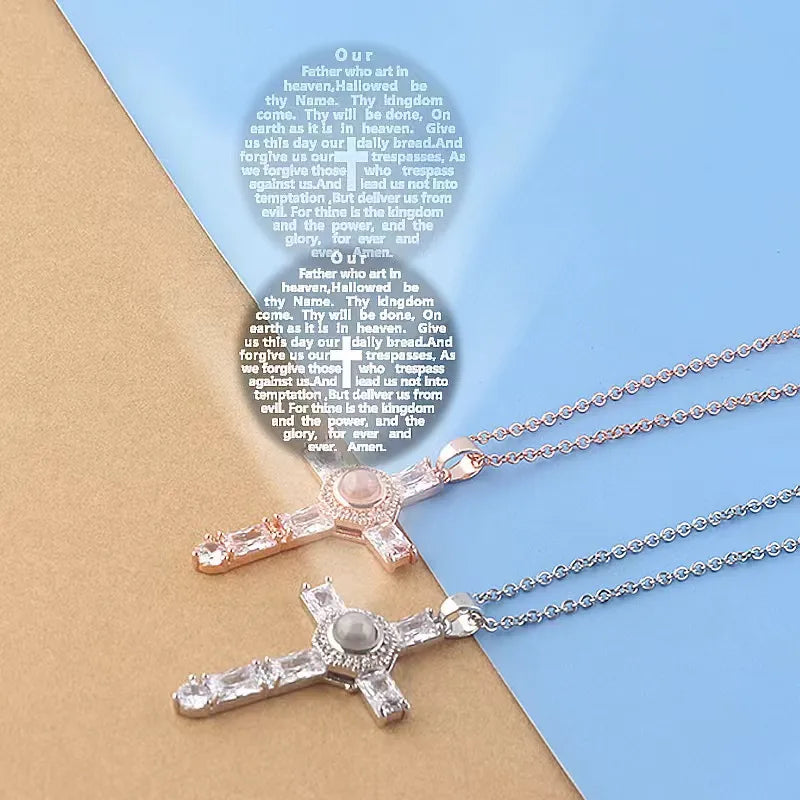 Bronze Cross Photo Projection Necklace – Unisex Copper Pendant with Hidden Image