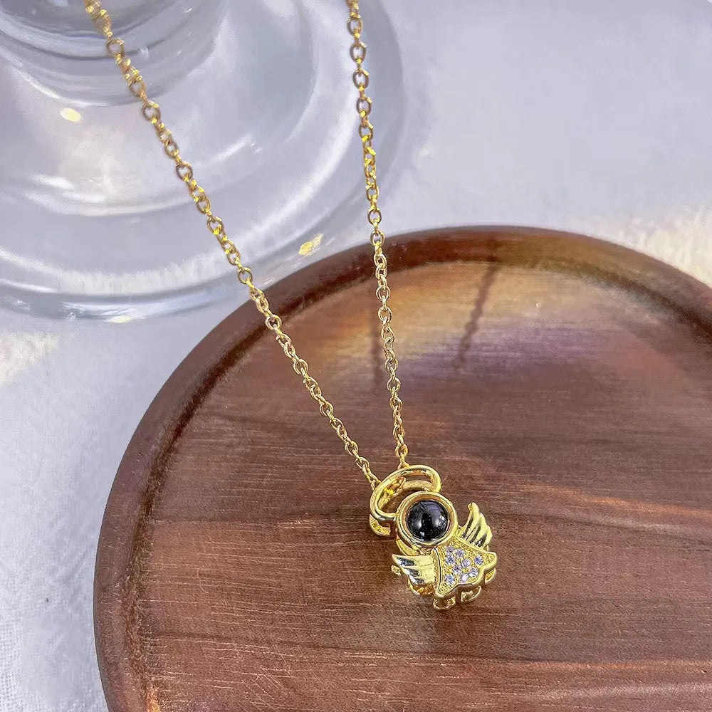 Women's Angel Projection Necklace – 100 Languages "I Love You" Pendant Gift