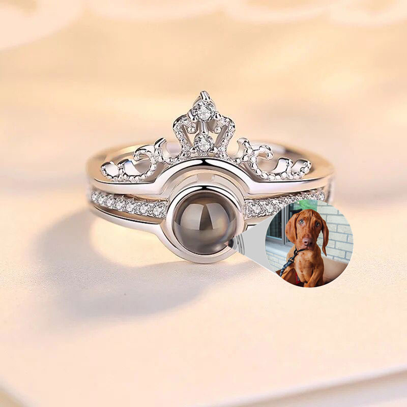 S925 Crown Projection Photo Ring Personalized and Detachable