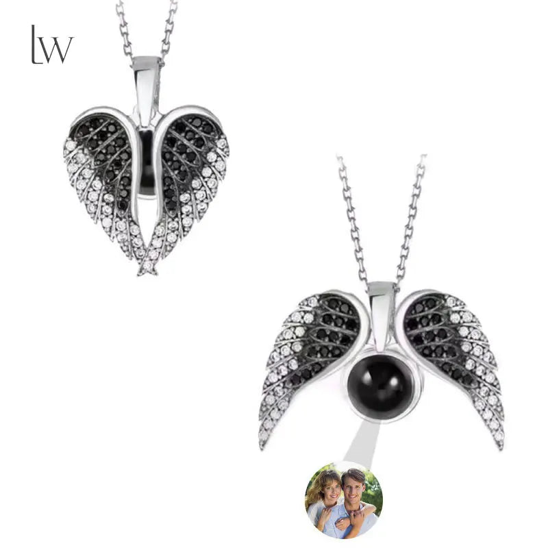 Custom Photo Necklace Angel Wings Personalized Picture Projection Necklace