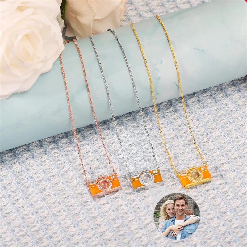 Custom Photo Camera Necklace Personalized Picture Projection
