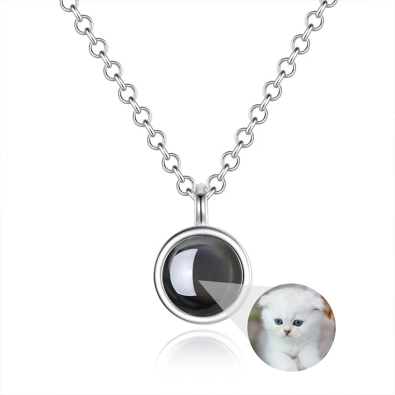 Minimalist Circle Pendant Photo Projection Necklace 18K Gold