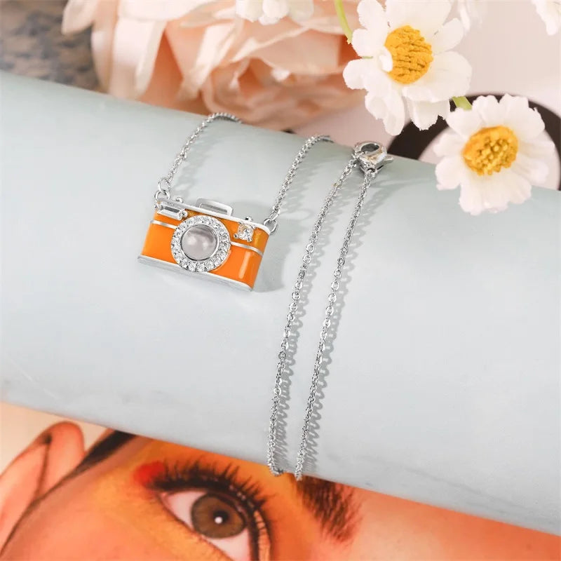 Custom Photo Camera Necklace Personalized Picture Projection