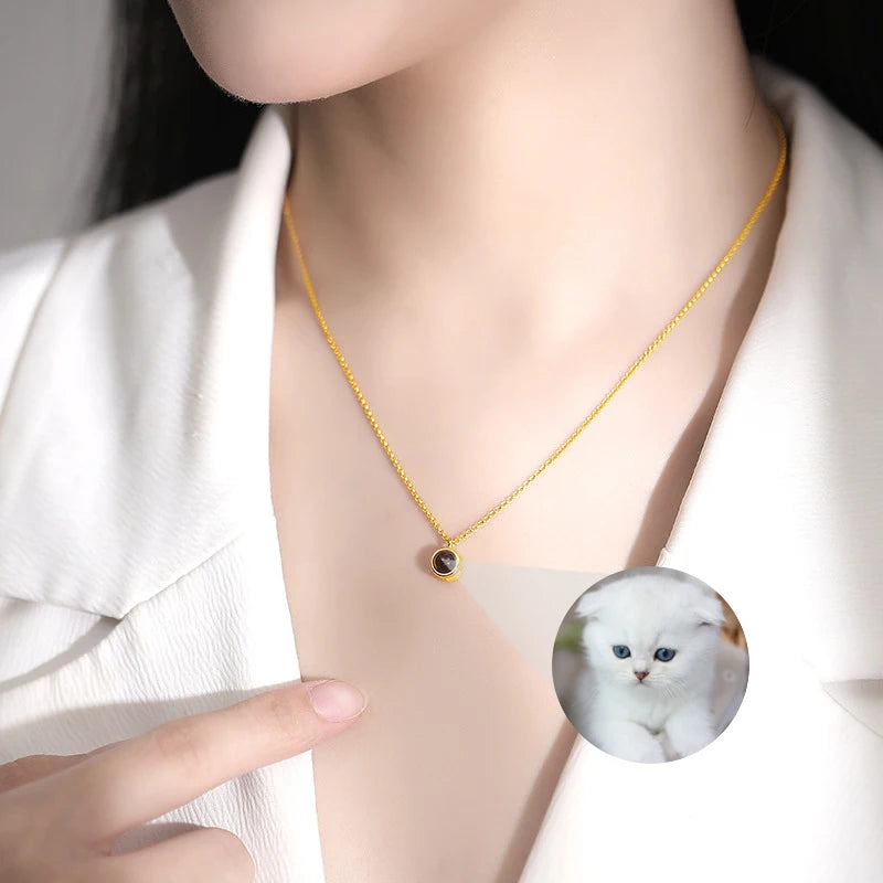 Minimalist Circle Pendant Photo Projection Necklace 18K Gold