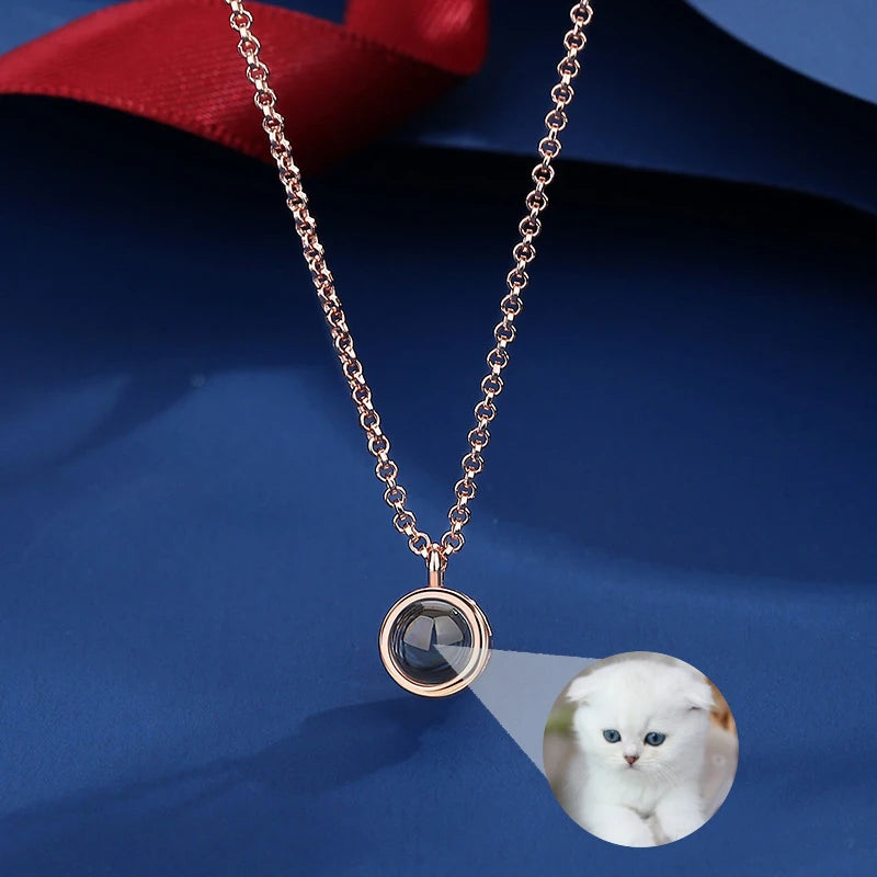 Minimalist Circle Pendant Photo Projection Necklace 18K Gold