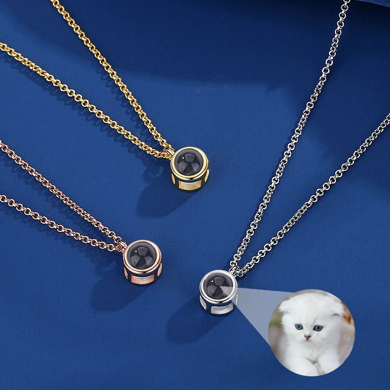 Minimalist Circle Pendant Photo Projection Necklace 18K Gold