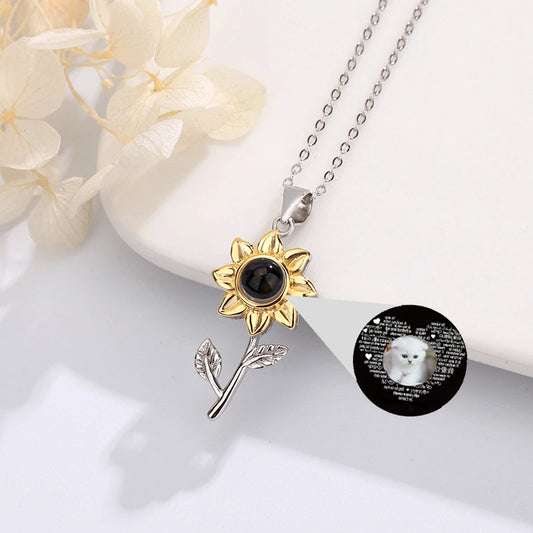 925 Silver Sunflower Photo Projection Necklace Custom