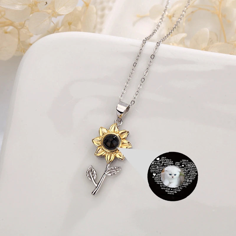 925 Silver Sunflower Photo Projection Necklace Custom