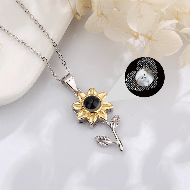925 Silver Sunflower Photo Projection Necklace Custom