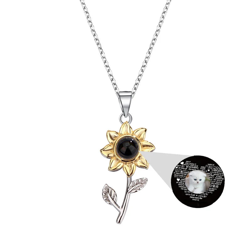 925 Silver Sunflower Photo Projection Necklace Custom