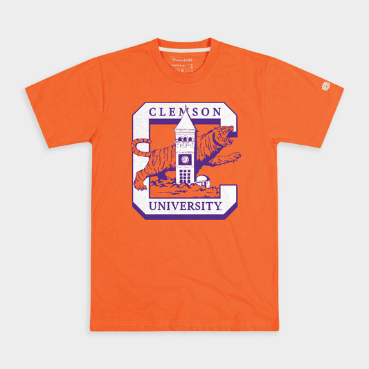 Clemson Tigers Vintage-Inspired Clock Tower Tee