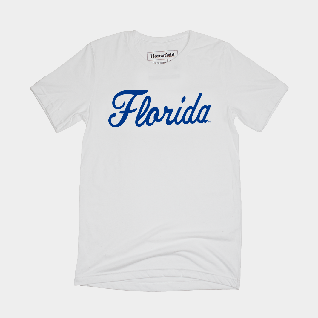 Throwback Florida Gators Baseball Script White Tee