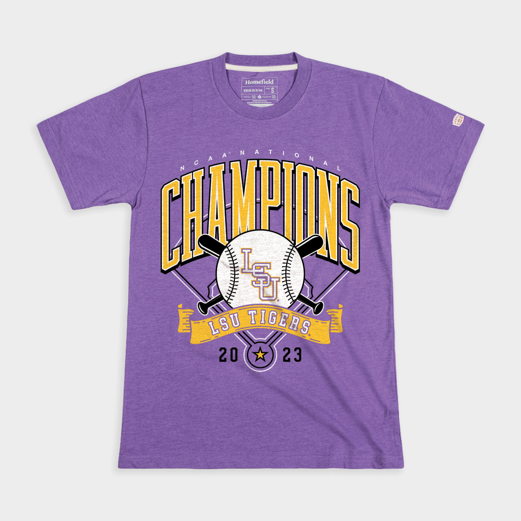LSU 2023 NCAA Baseball Champs Purple Tee