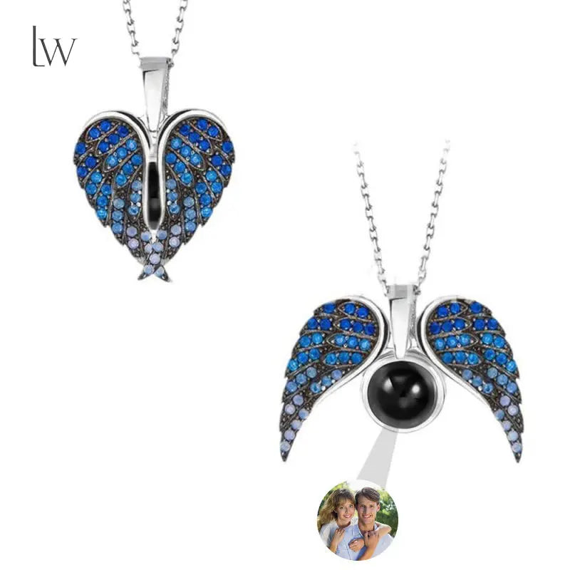 Custom Photo Necklace Angel Wings Personalized Picture Projection Necklace