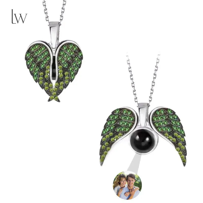 Custom Photo Necklace Angel Wings Personalized Picture Projection Necklace