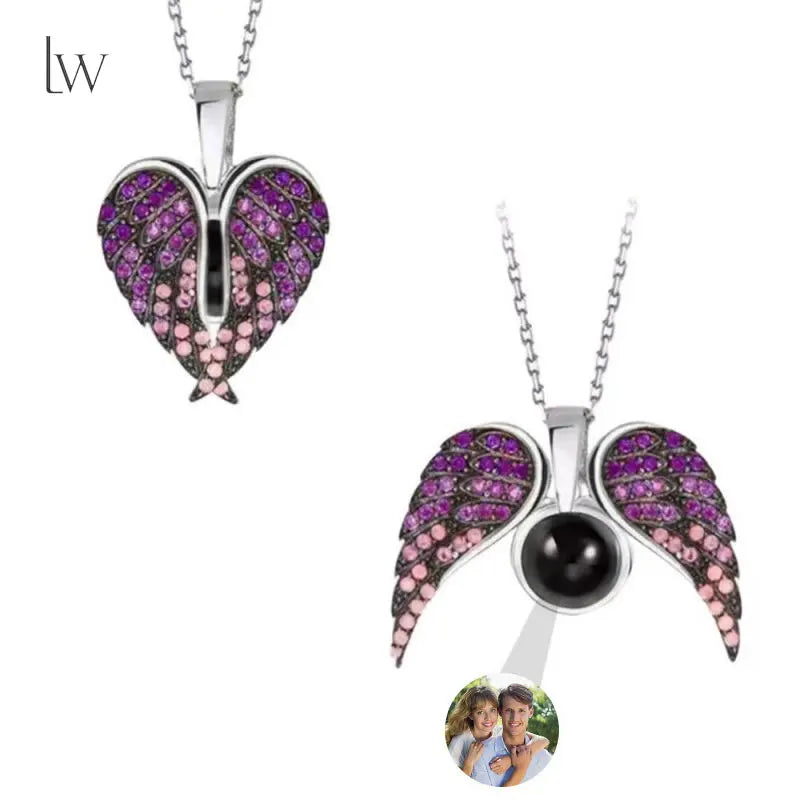 Custom Photo Necklace Angel Wings Personalized Picture Projection Necklace