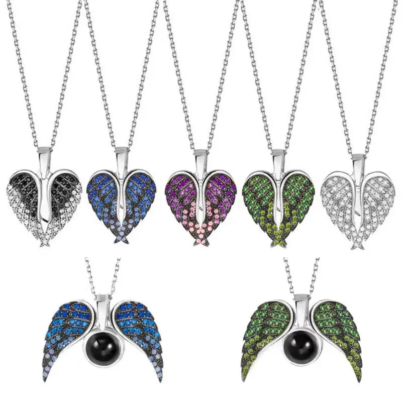 Custom Photo Necklace Angel Wings Personalized Picture Projection Necklace