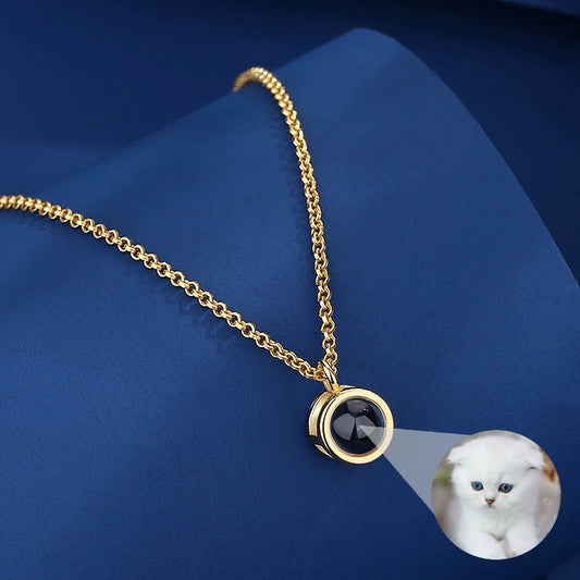 Minimalist Circle Pendant Photo Projection Necklace 18K Gold