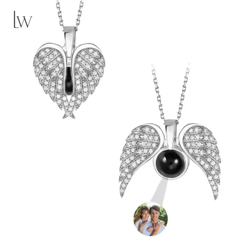 Custom Photo Necklace Angel Wings Personalized Picture Projection Necklace